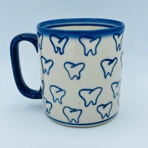 RARE Signed Polish Pottery Mug DENTIST TEETH Andy Unikat Boleslawiec G.Potocka